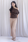 Vega Ribbed Wide Neck Top In Mocha