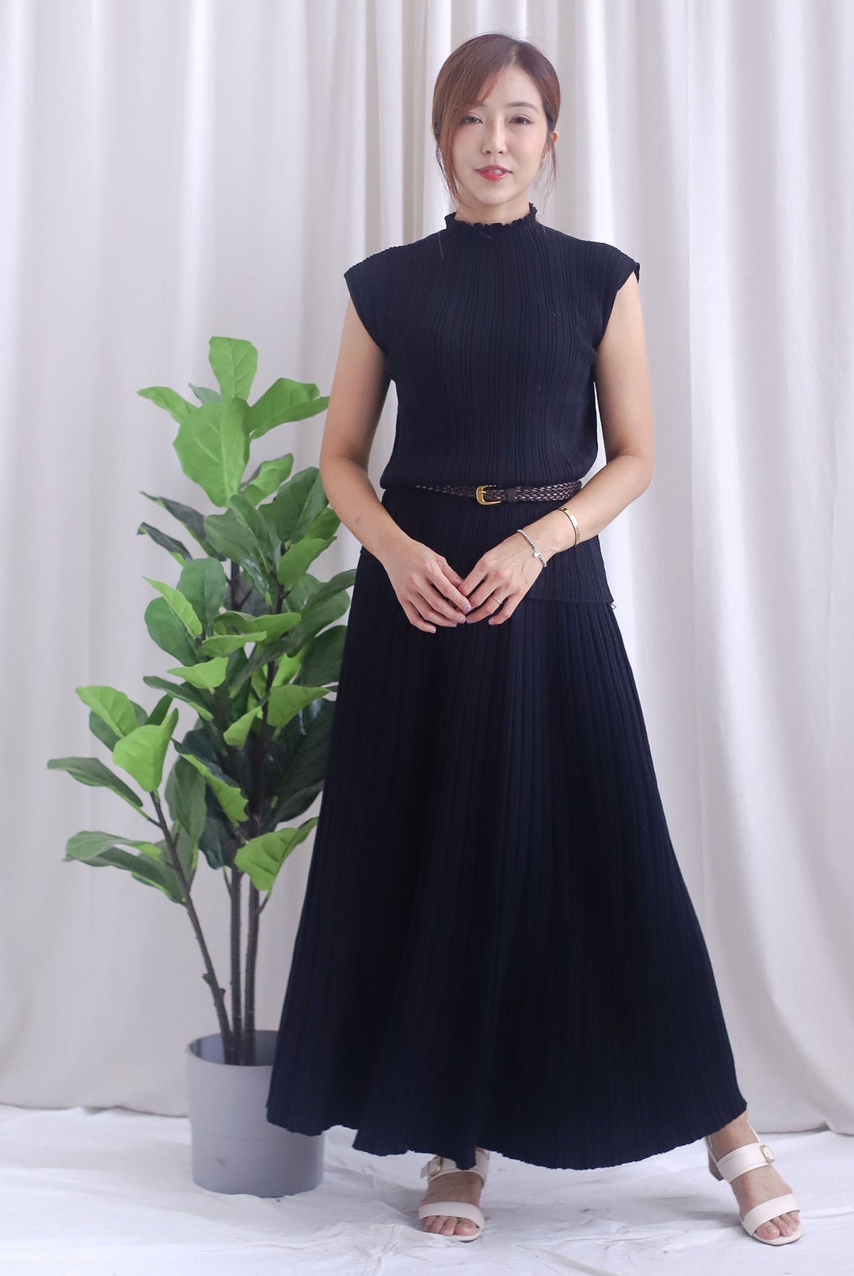 Victoria Weave Belt 3 Pcs Knit Set In Black