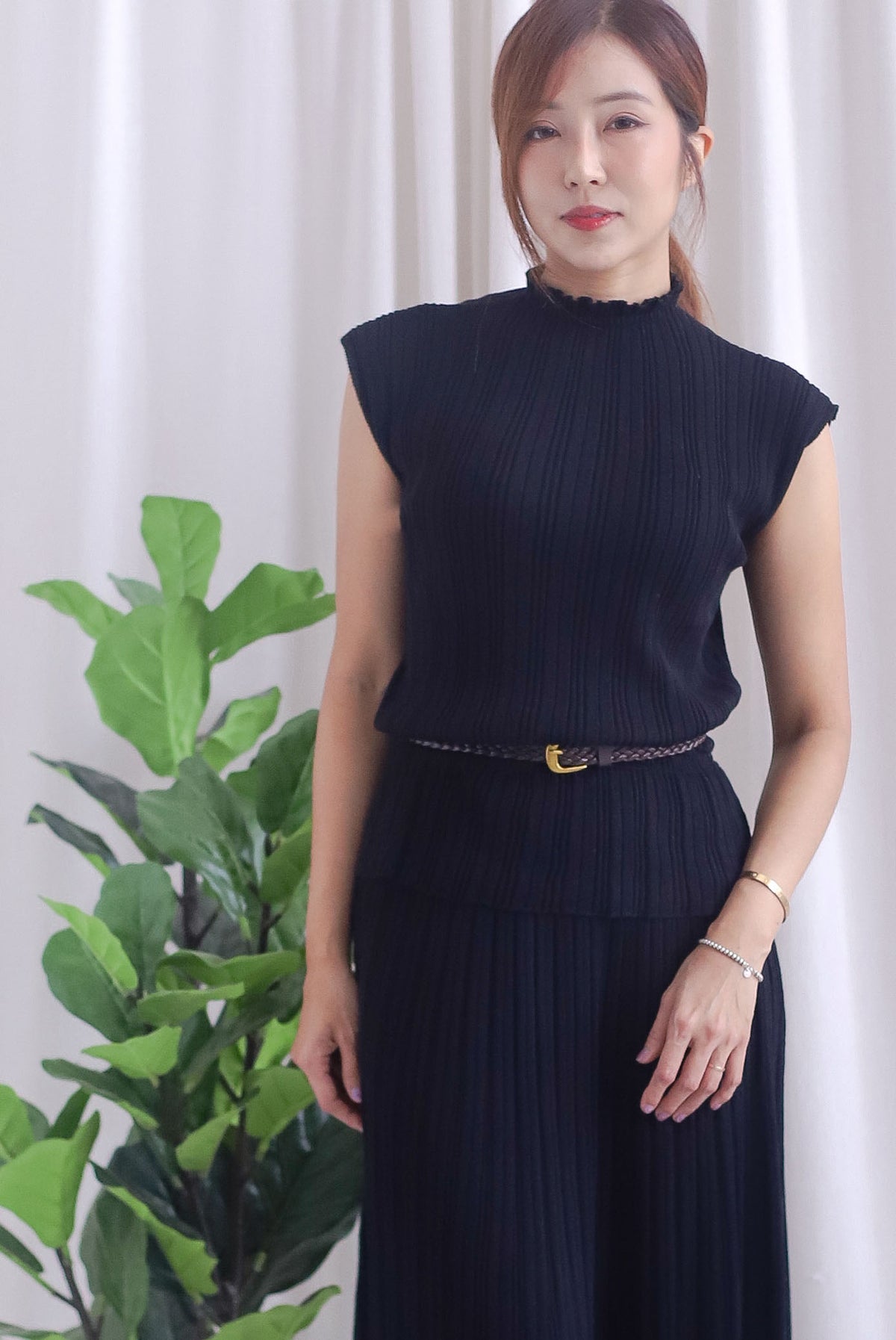 Victoria Weave Belt 3 Pcs Knit Set In Black