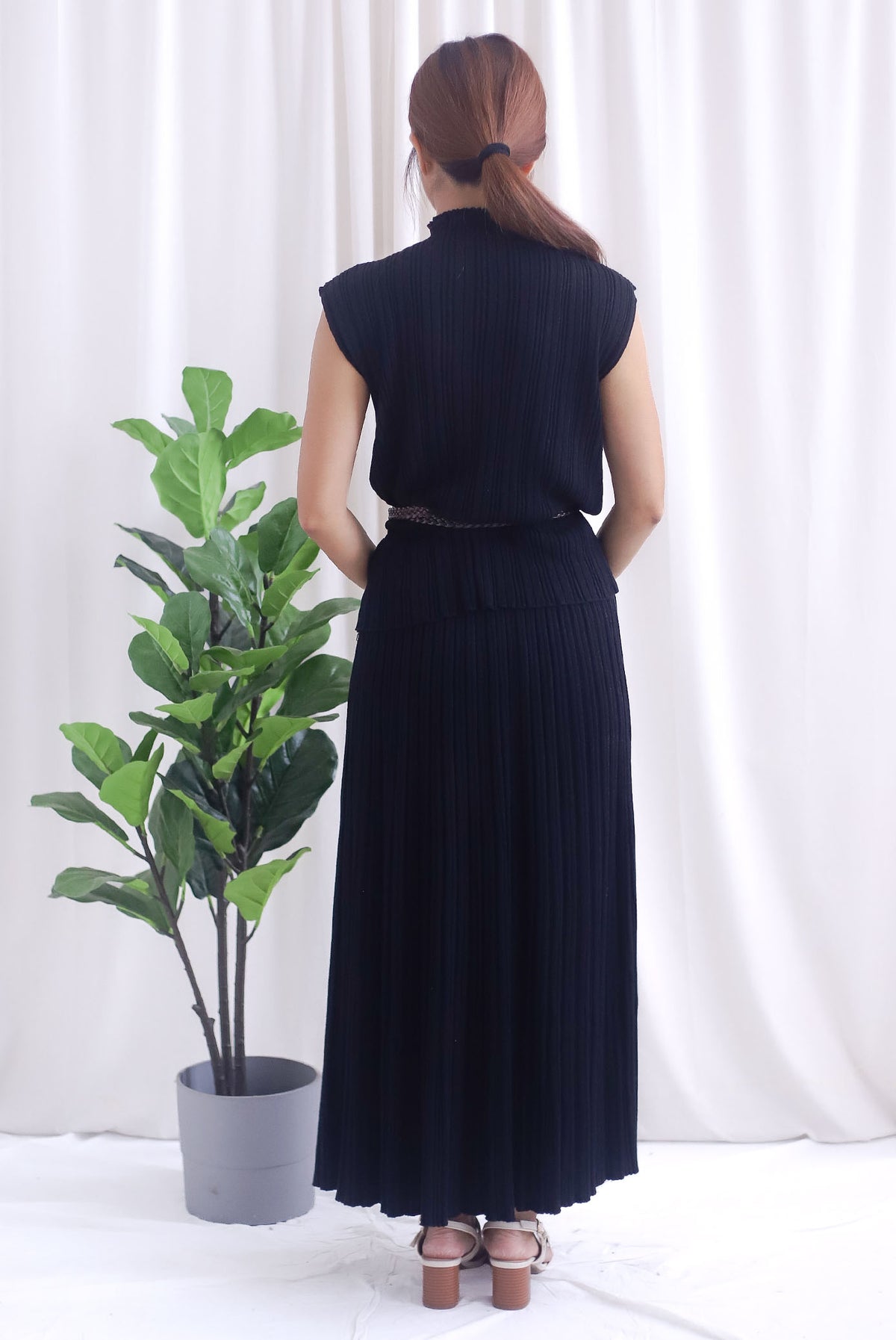 Victoria Weave Belt 3 Pcs Knit Set In Black