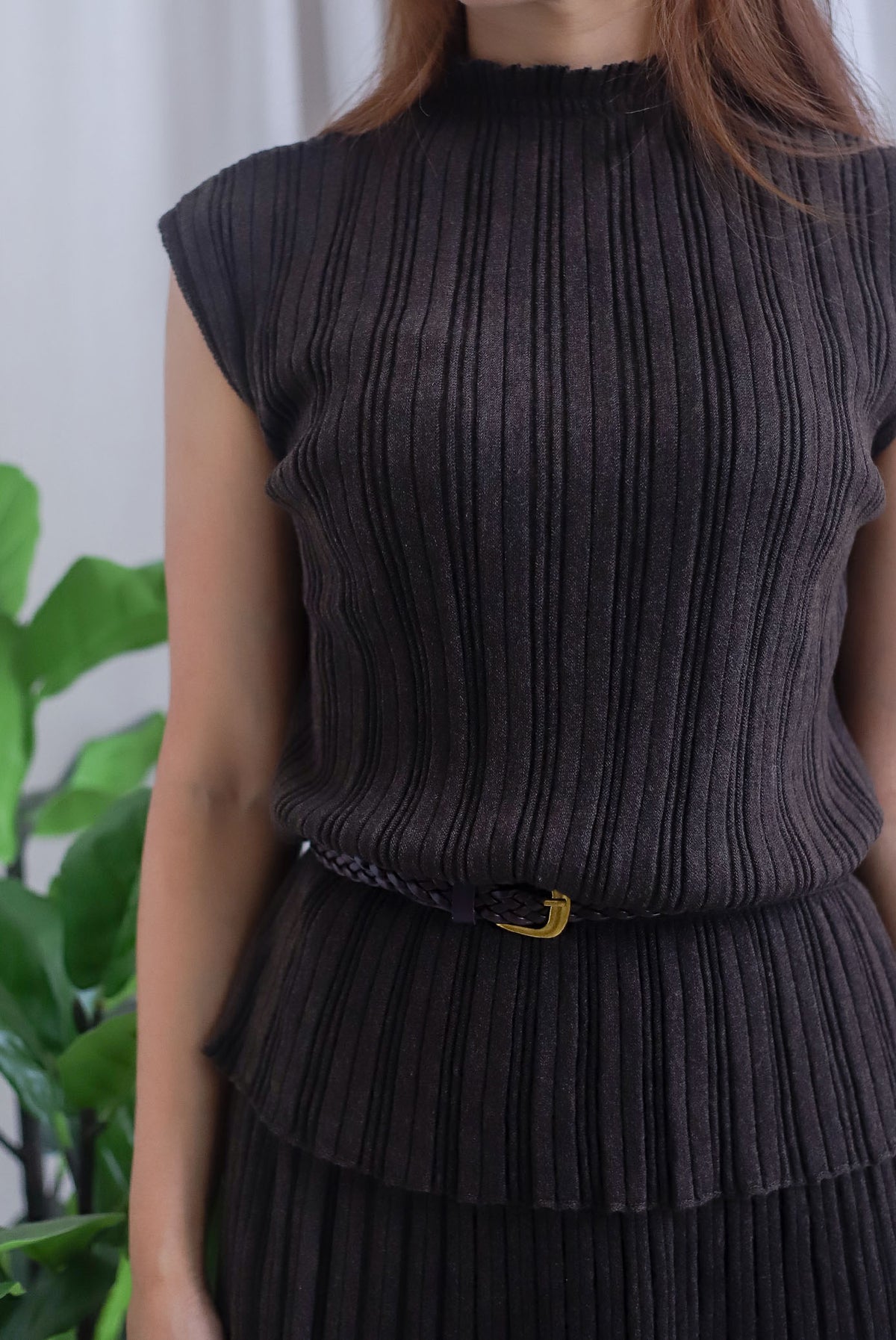 Victoria Weave Belt 3 Pcs Knit Set In Coffee