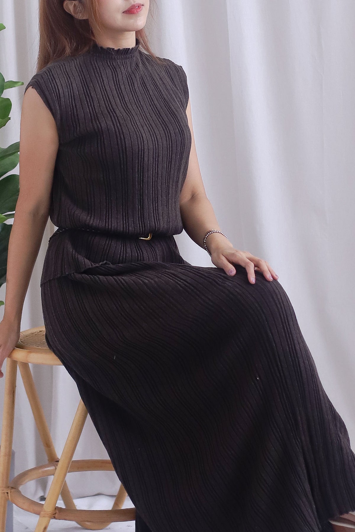 Victoria Weave Belt 3 Pcs Knit Set In Coffee