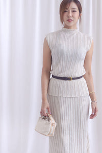 Victoria Weave Belt 3 Pcs Knit Set In Cream