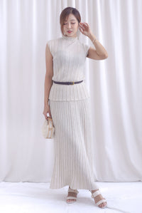 Victoria Weave Belt 3 Pcs Knit Set In Cream