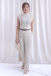 Victoria Weave Belt 3 Pcs Knit Set In Cream