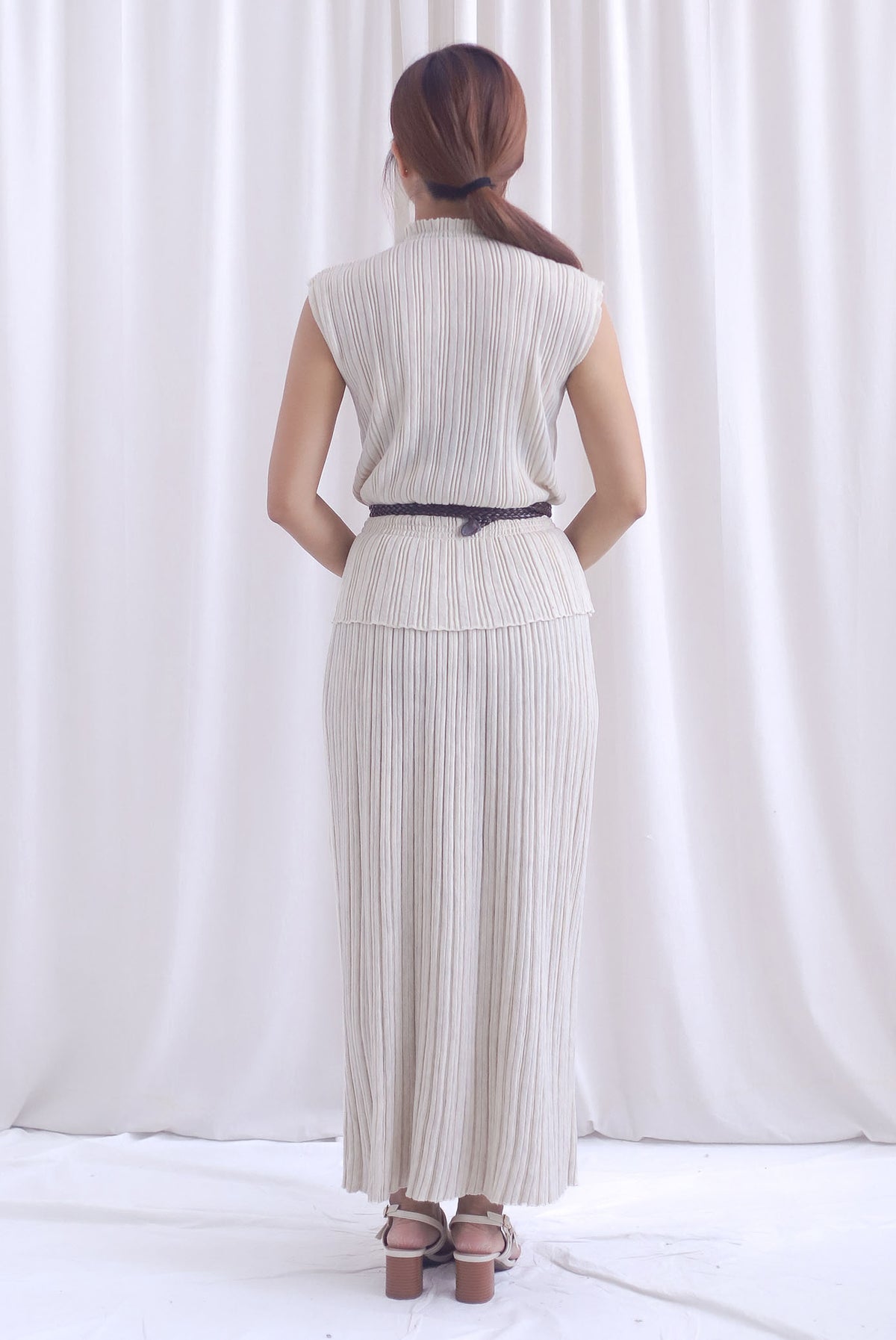 Victoria Weave Belt 3 Pcs Knit Set In Cream