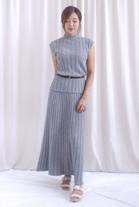 Victoria Weave Belt 3 Pcs Knit Set In Grey