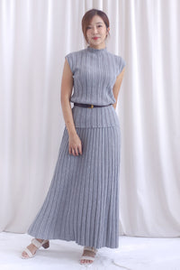 Victoria Weave Belt 3 Pcs Knit Set In Grey