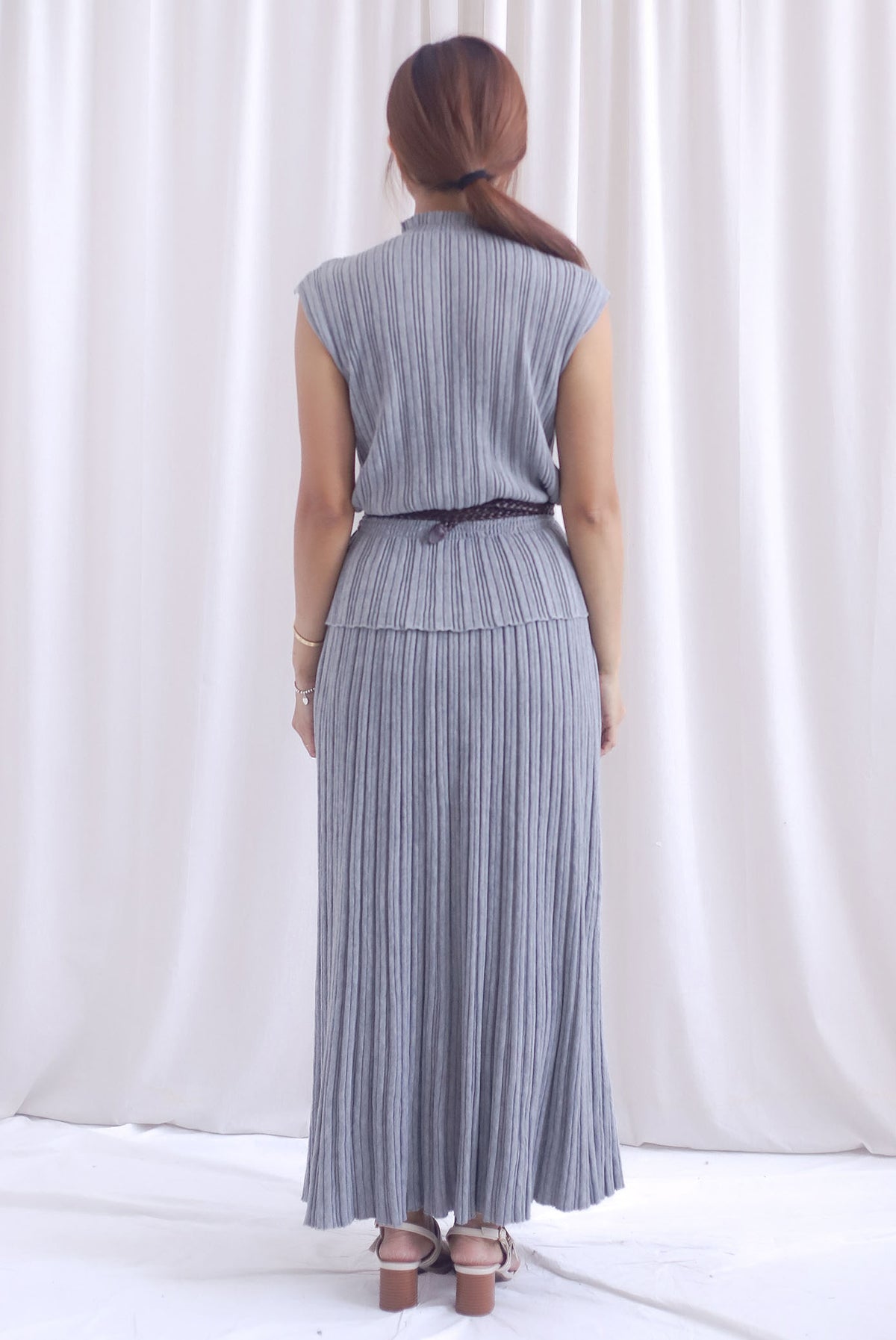 Victoria Weave Belt 3 Pcs Knit Set In Grey