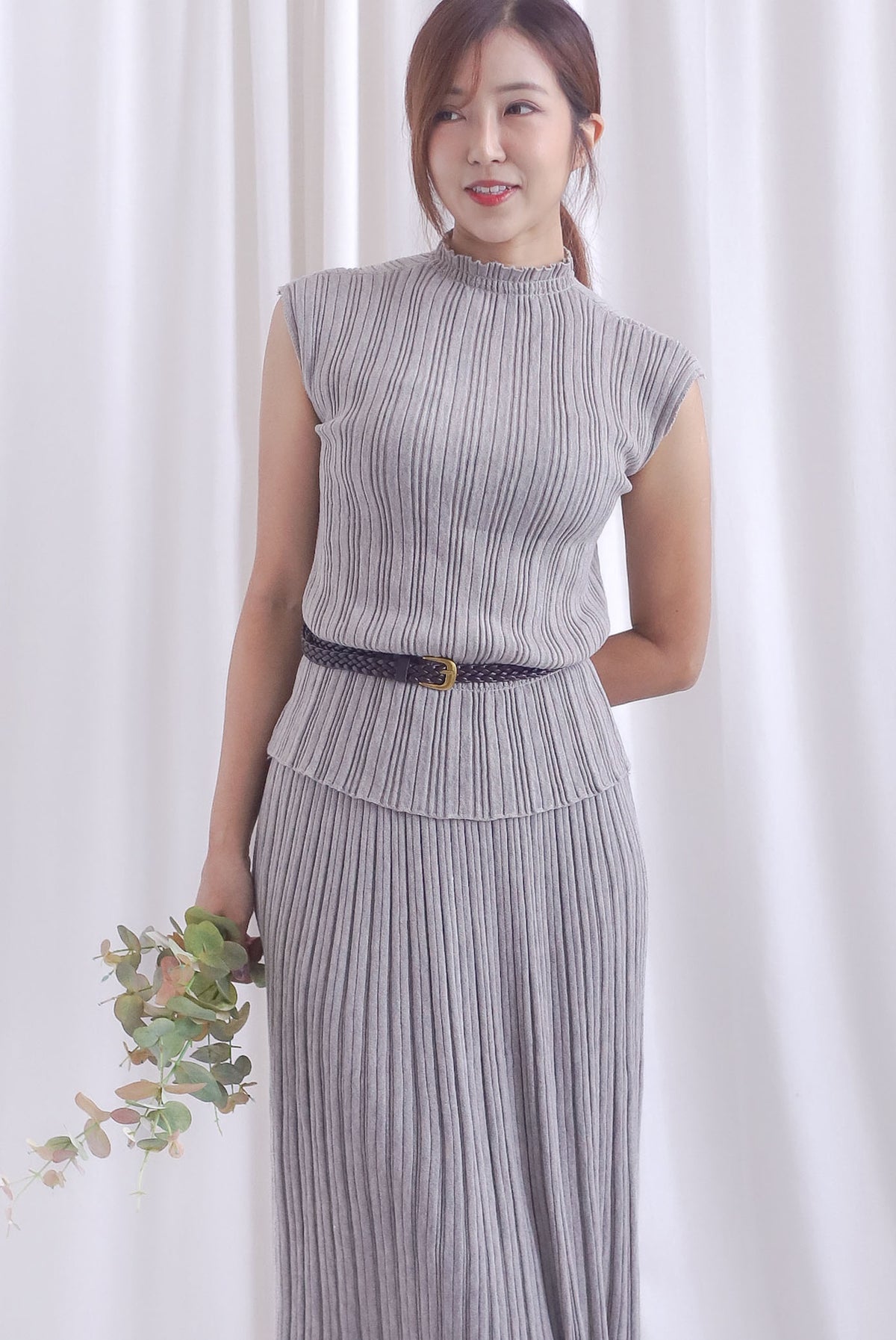 Victoria Weave Belt 3 Pcs Knit Set In Taupe