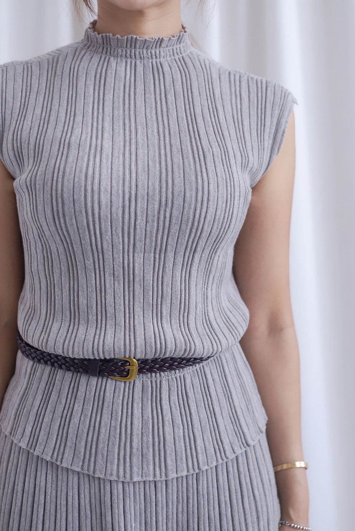 Victoria Weave Belt 3 Pcs Knit Set In Taupe