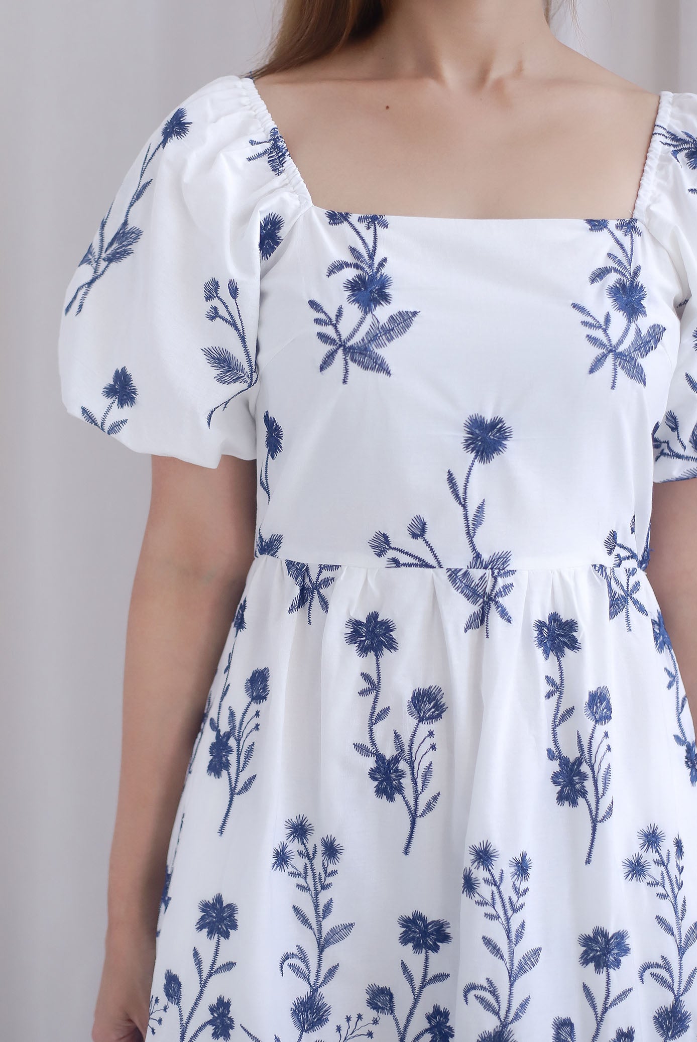 Victorian Vine Embro Square Neckline Maxi Dress In Navy Blue