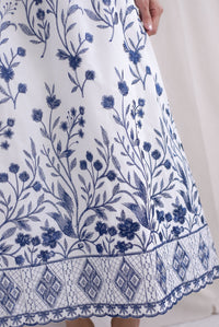 Victorian Vine Embro Square Neckline Maxi Dress In Navy Blue