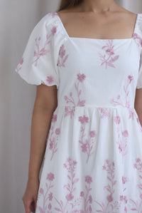 Victorian Vine Embro Square Neckline Maxi Dress In Pink