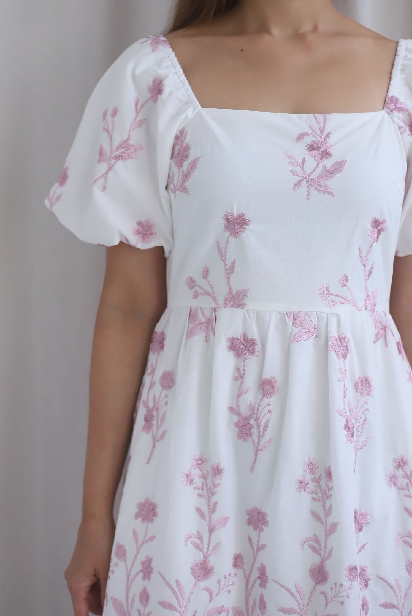 Victorian Vine Embro Square Neckline Maxi Dress In Pink