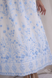Victorian Vine Embro Square Neckline Maxi Dress In Skyblue
