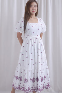 Violet Square Neck Embro Scallop Hem Maxi Dress In Mulberry