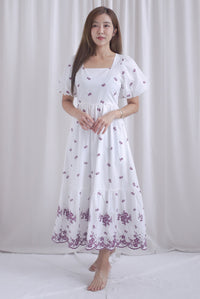 Violet Square Neck Embro Scallop Hem Maxi Dress In Mulberry