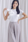 Violet Waterfall Sleeve Top In White