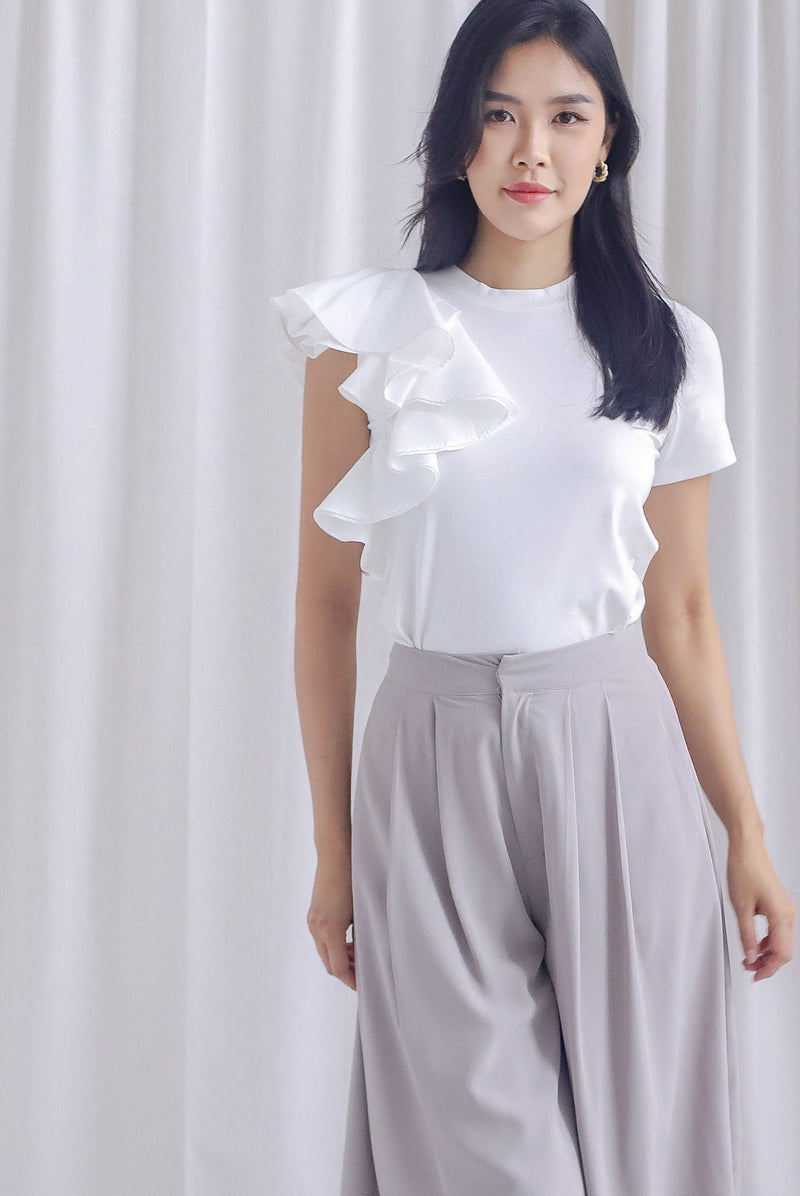 Violet Waterfall Sleeve Top In White