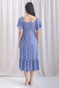 Vivienne Flutter Sleeve Embro Maxi Dress In Dark Blue