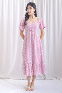 Vivienne Flutter Sleeve Embro Maxi Dress In Pink