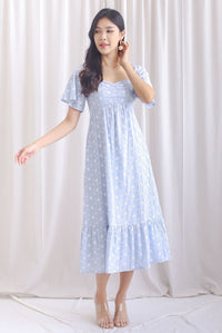 Vivienne Flutter Sleeve Embro Maxi Dress In Sky Blue