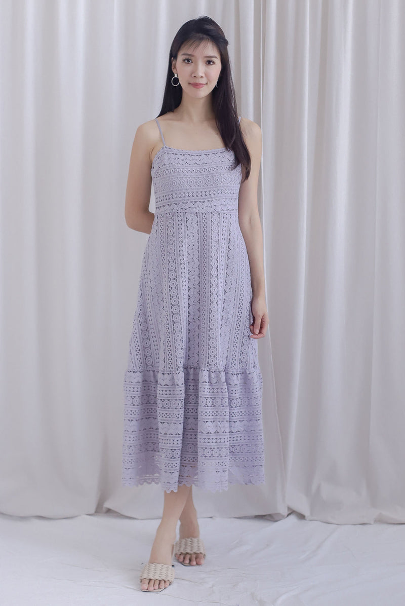 Weave Crochet Spaghetti Maxi Dress In Lilac