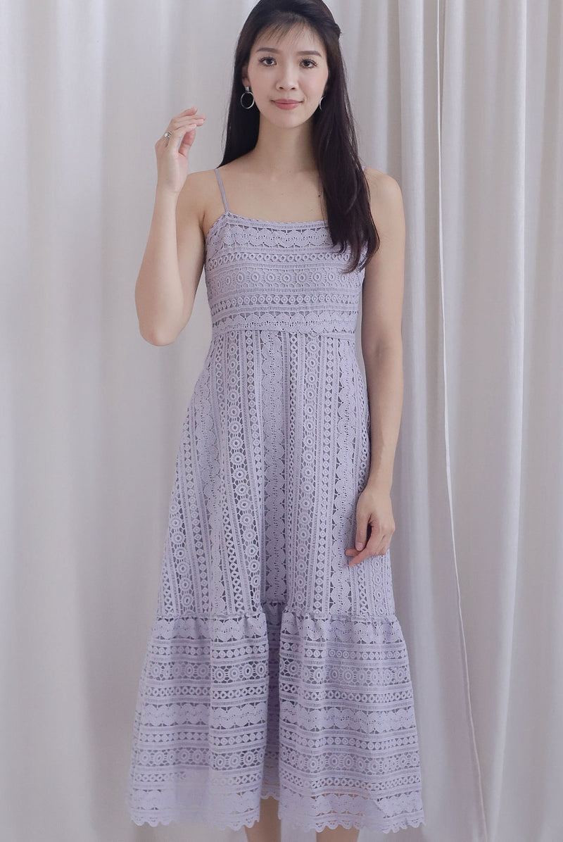 Weave Crochet Spaghetti Maxi Dress In Lilac