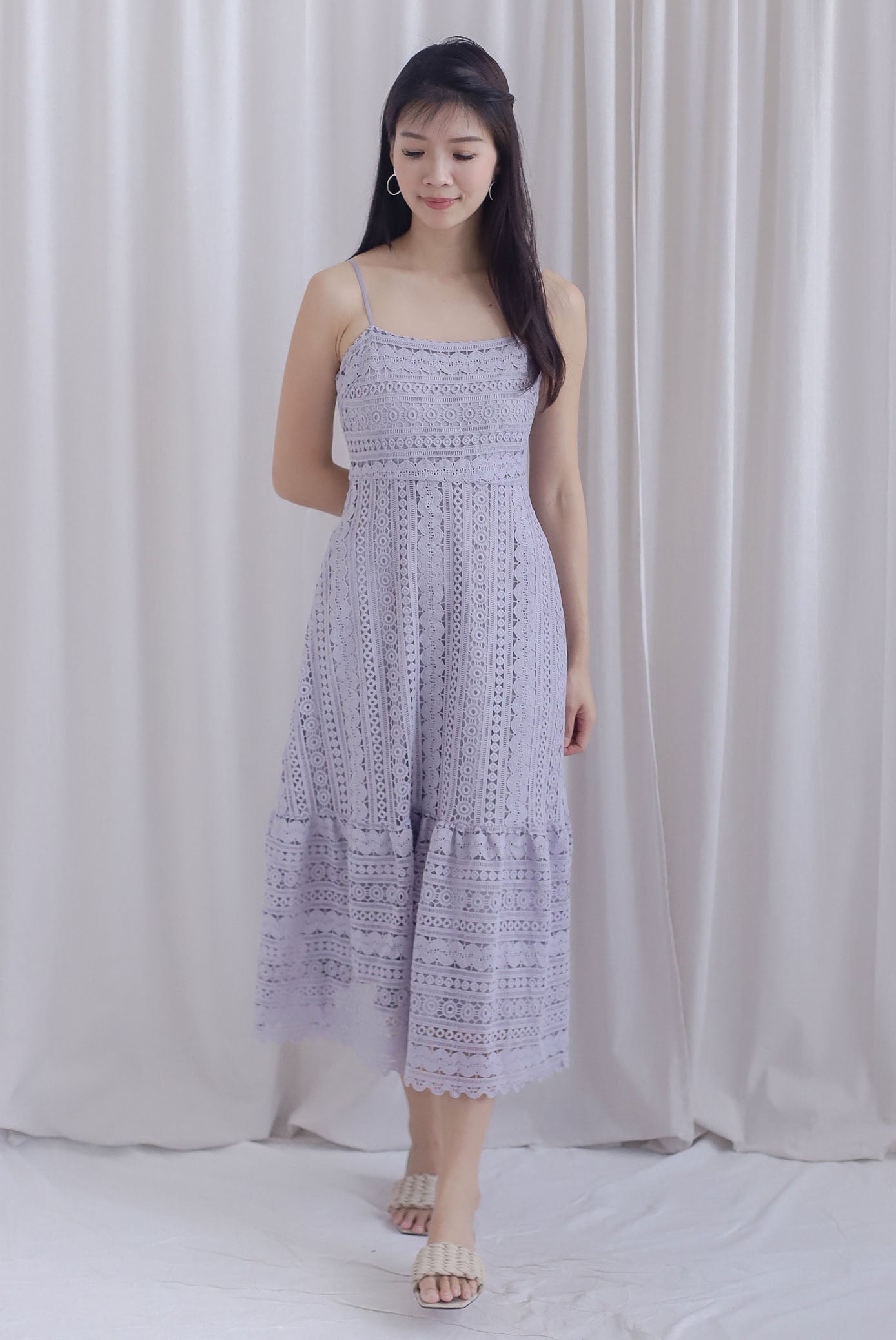 Weave Crochet Spaghetti Maxi Dress In Lilac