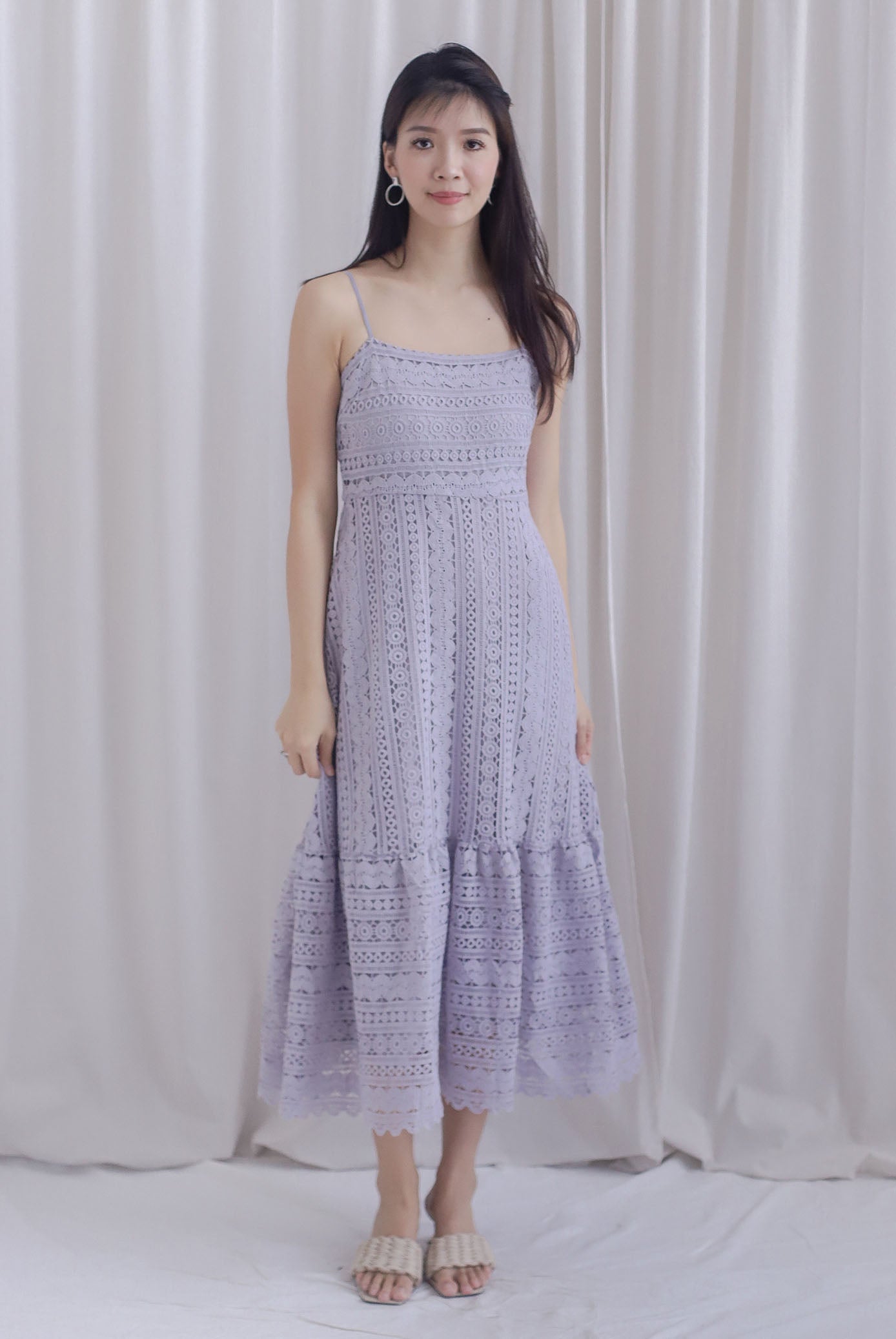 Weave Crochet Spaghetti Maxi Dress In Lilac