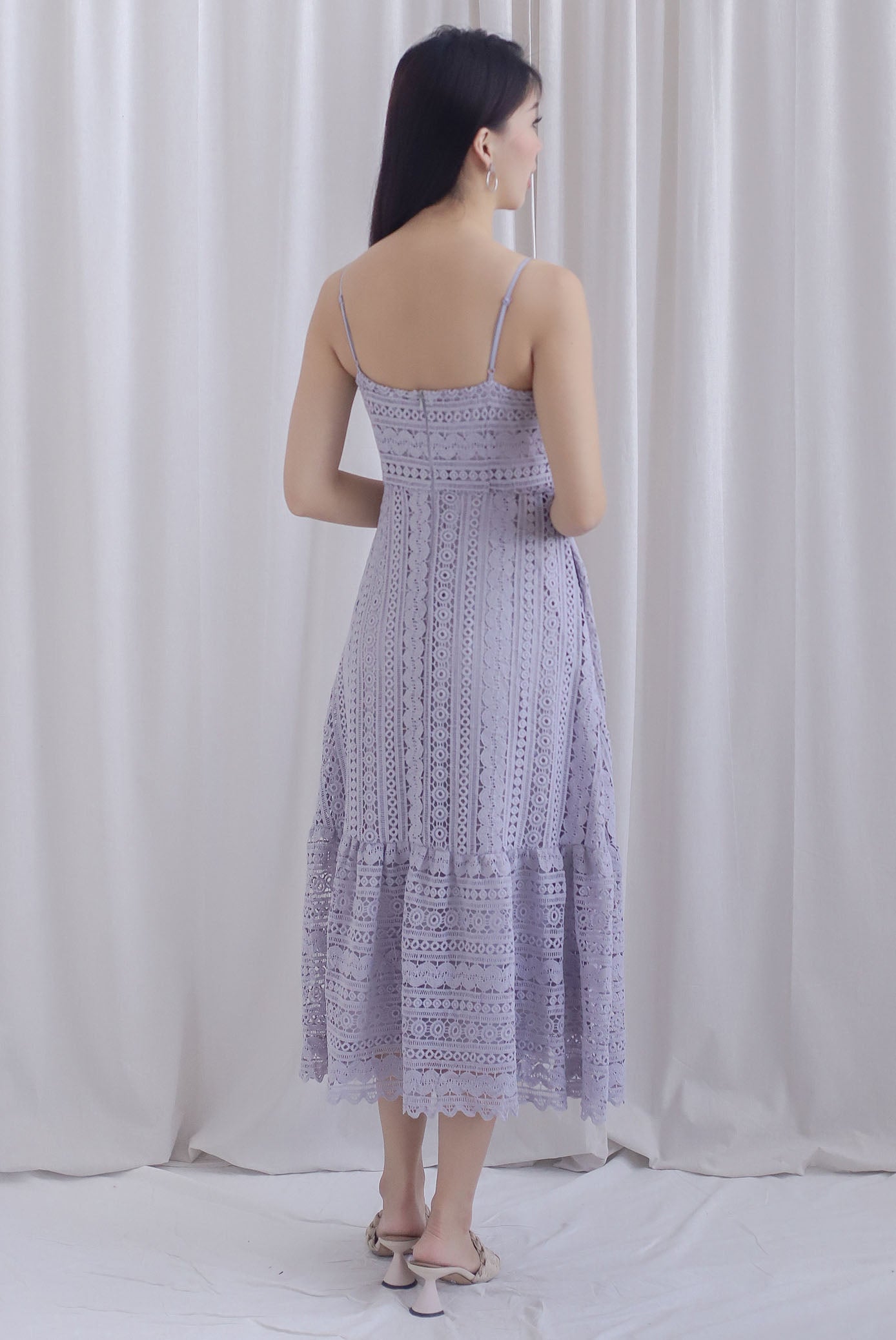 Weave Crochet Spaghetti Maxi Dress In Lilac