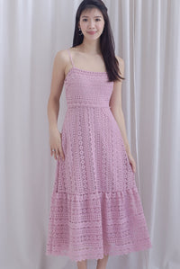 Weave Crochet Spaghetti Maxi Dress In Dusty Pink