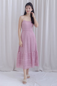 Weave Crochet Spaghetti Maxi Dress In Dusty Pink