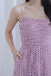 Weave Crochet Spaghetti Maxi Dress In Dusty Pink