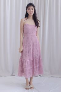 Weave Crochet Spaghetti Maxi Dress In Dusty Pink