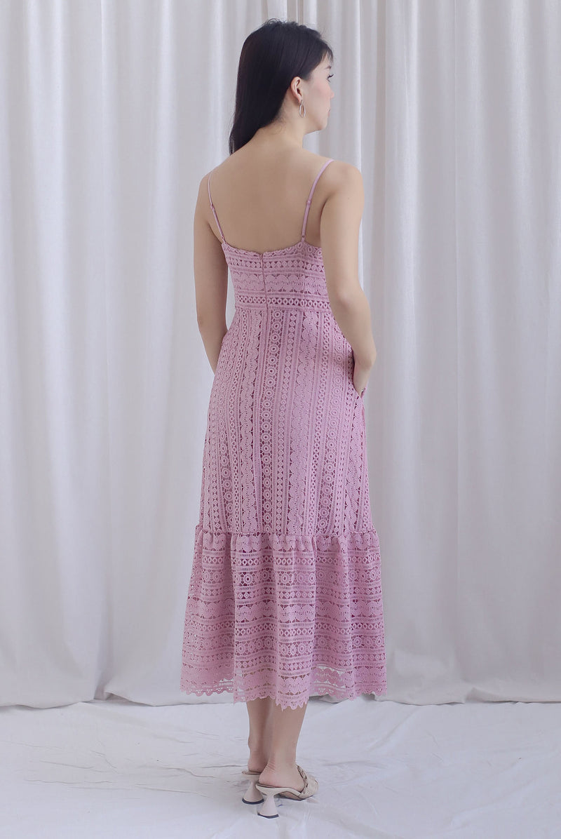 Weave Crochet Spaghetti Maxi Dress In Dusty Pink