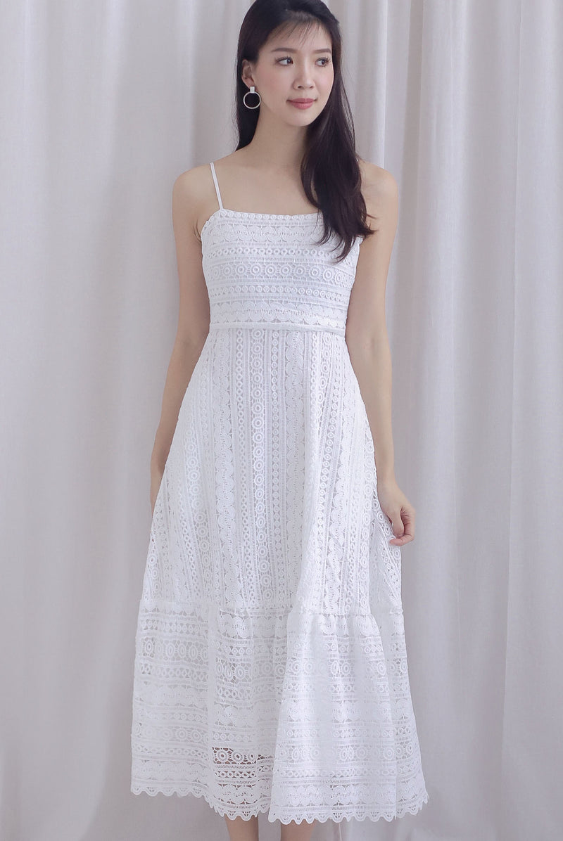 Weave Crochet Spaghetti Maxi Dress In White