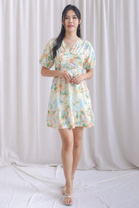 Willa Puffy Sleeve Ruched Romper Dress In Watercolour