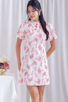 *Restocked* Yarn Buttons Removable Oriental Collar Dress In Coral Pink