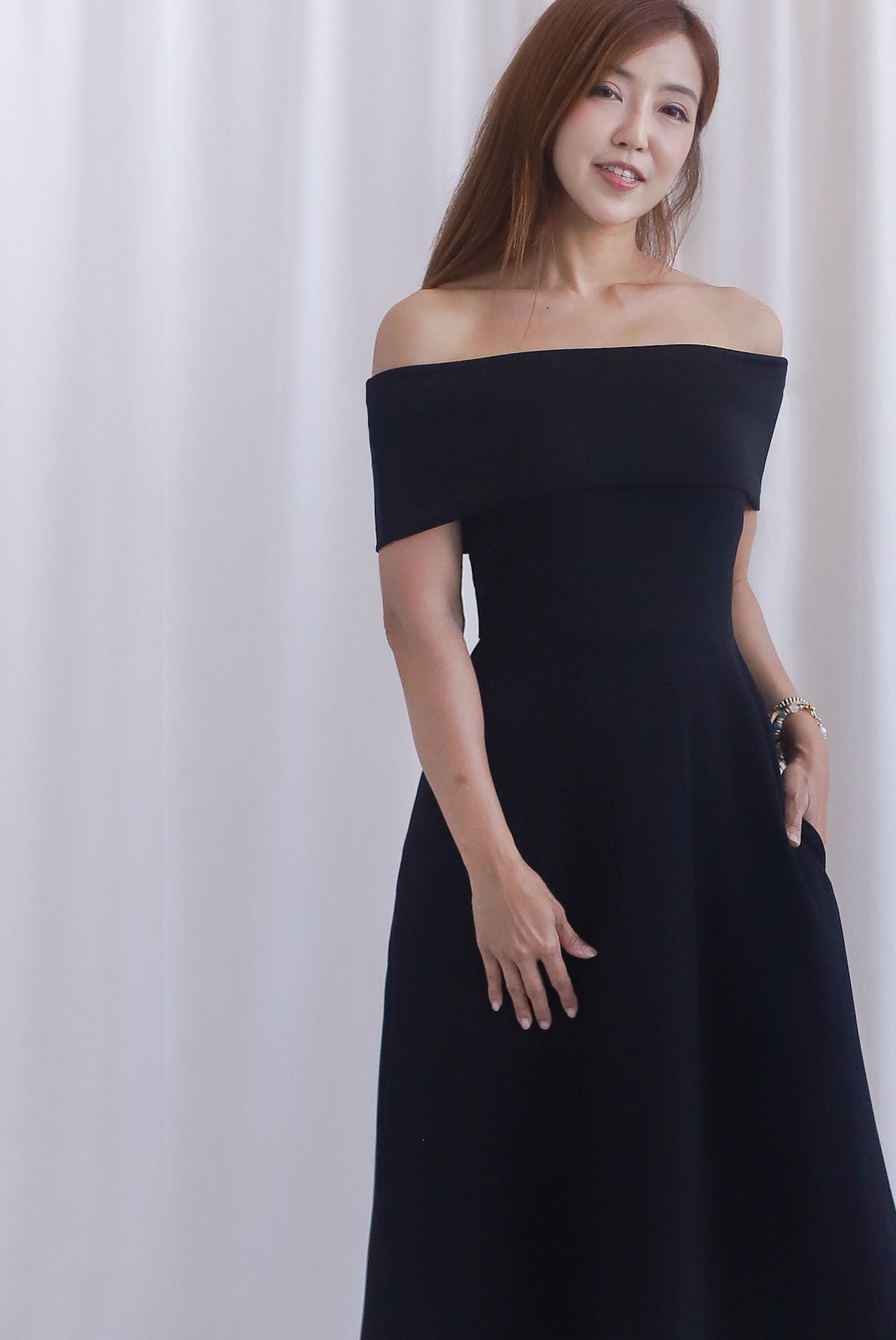 Zendaya Off Shoulder Skater Dress In Black