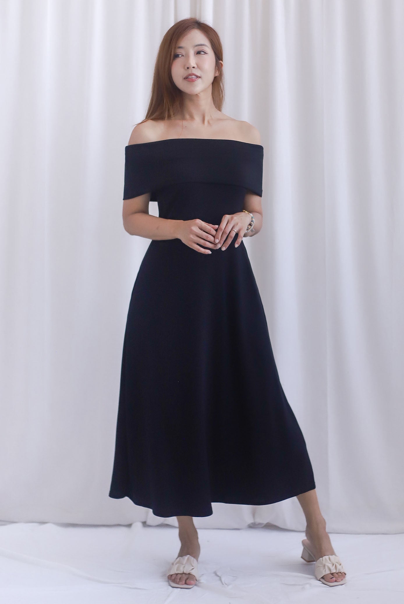 Zendaya Off Shoulder Skater Dress In Black