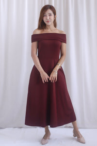 Zendaya Off Shoulder Skater Dress In Burgundy