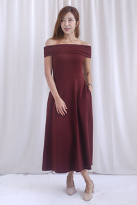 Zendaya Off Shoulder Skater Dress In Burgundy