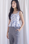 Zoey Porcelain Seam Peplum Top In Blue
