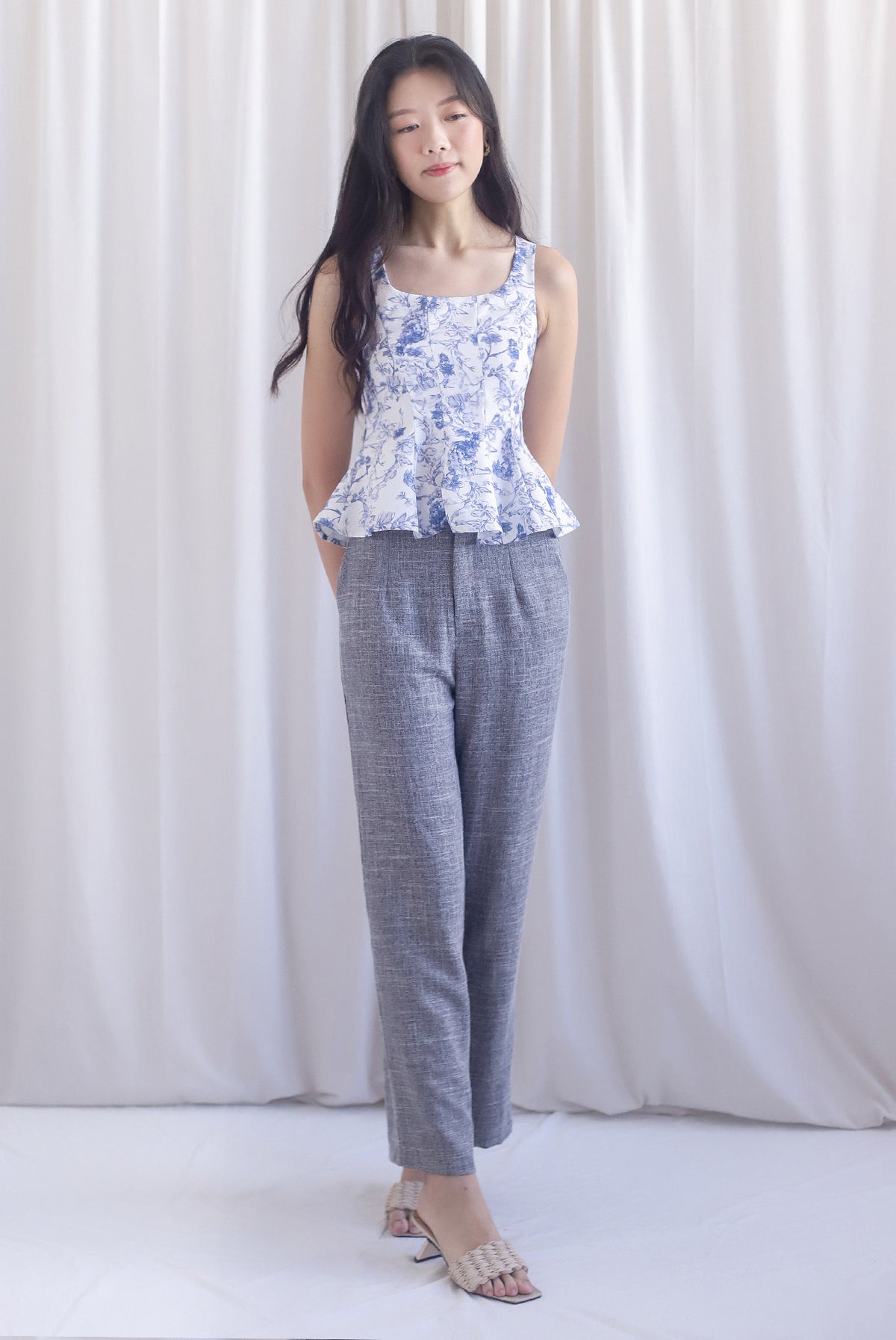 Zoey Porcelain Seam Peplum Top In Blue