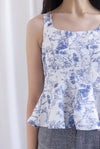 Zoey Porcelain Seam Peplum Top In Blue