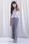Zoey Porcelain Seam Peplum Top In Blue