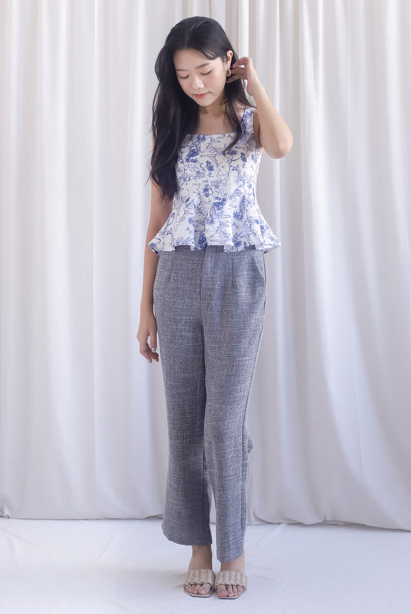 Zoey Porcelain Seam Peplum Top In Blue
