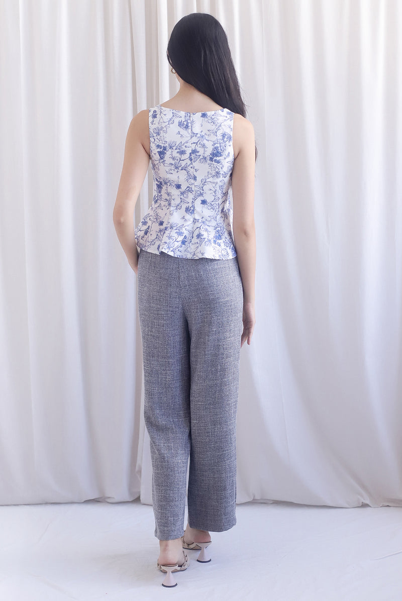Zoey Porcelain Seam Peplum Top In Blue